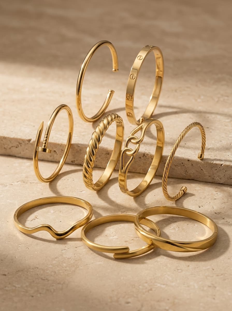 Braceletes Modelos Variados Dourado Aço Inox 316L — imagem 1