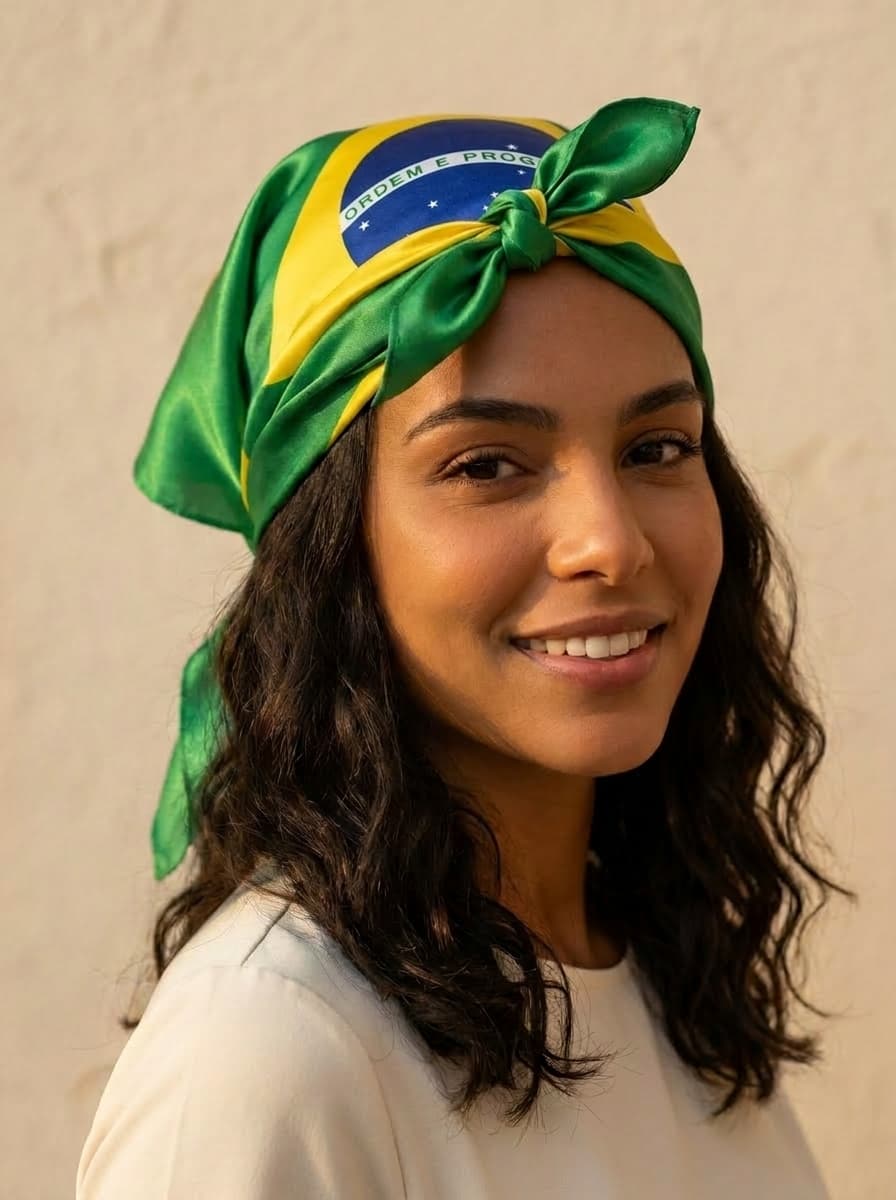 Lenço Cetim Estampa Brasil 90x90 cm Feminino — imagem 1