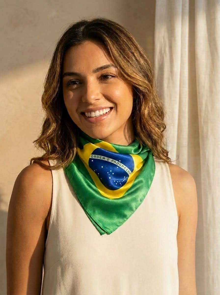 Lenço Cetim Estampa Brasil 90x90 cm Feminino — imagem 4