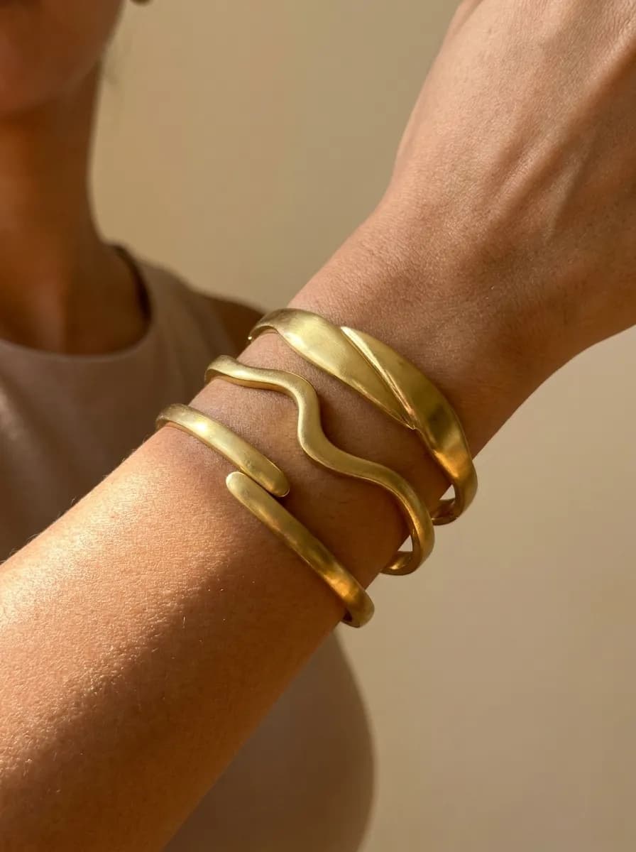 Kit 3 Braceletes Texturas Variadas Dourado Aço Inox 316L — imagem 1