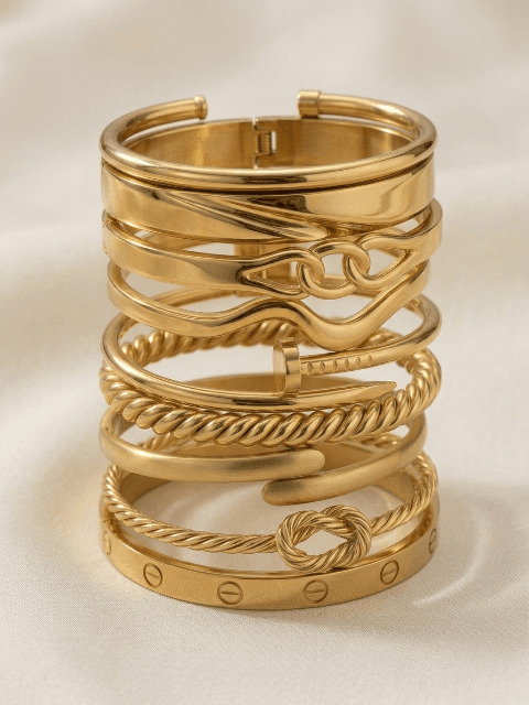 Braceletes Modelos Variados Dourado Aço Inox 316L — imagem 2