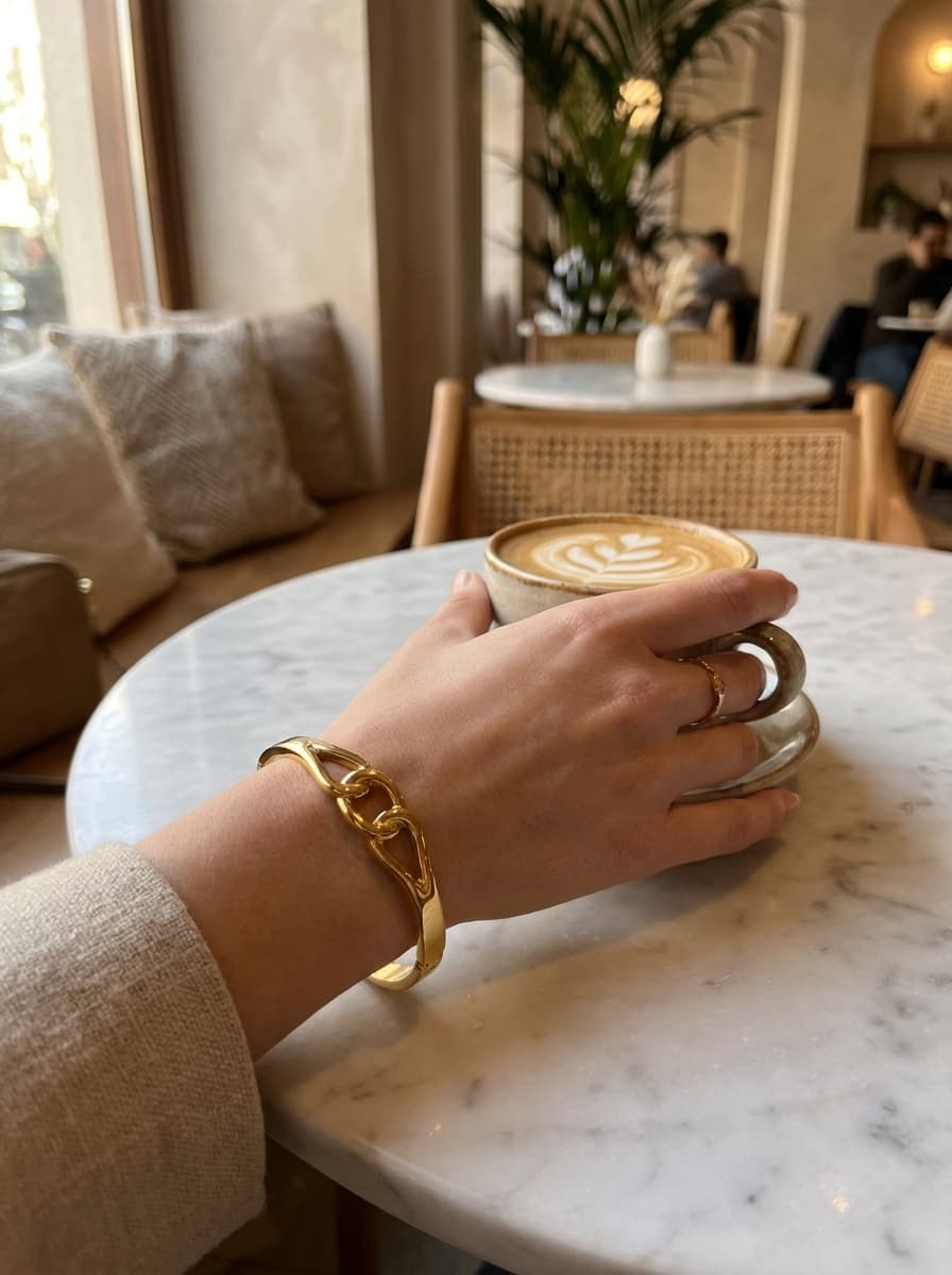 Bracelete Elos Dourado Aço Inox 316L Feminino — imagem 2